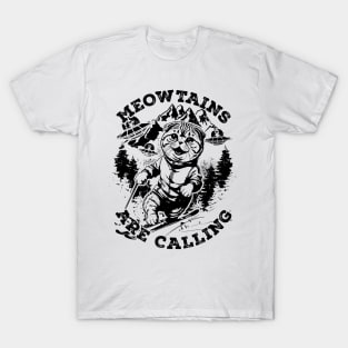 Meowtains are calling Funny Cat Ski Snowboard Winter Sports T-Shirt